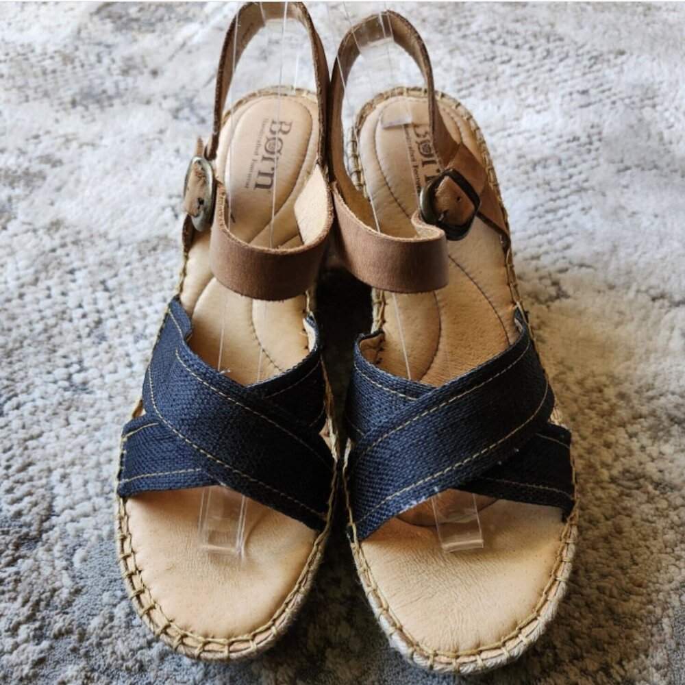 Brand New Women's Leather and Denim Platform Espadrilles